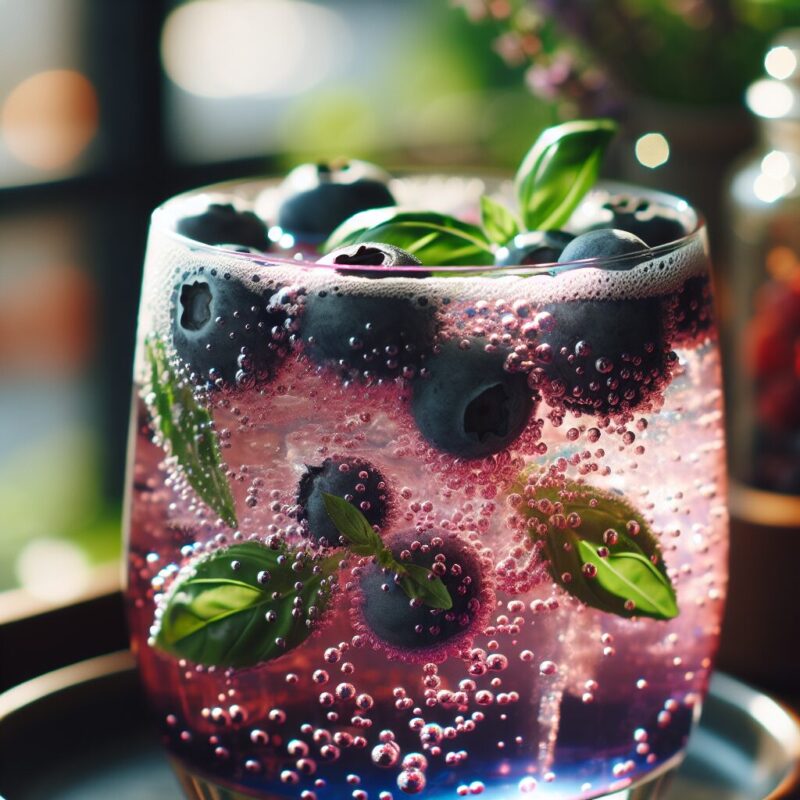 Blueberry Basil Fizz Mocktail.