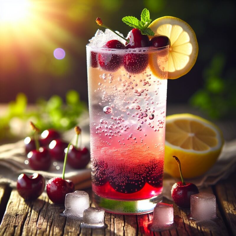 Cherry Lemon Sparkler Mocktail.
