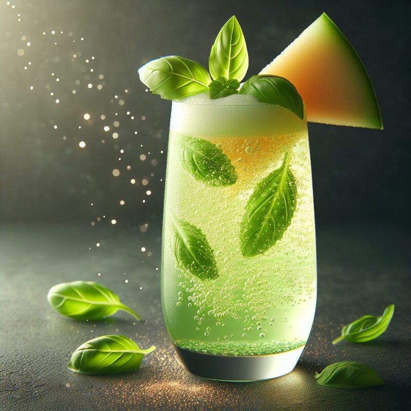 Honeydew Basil Sparkle Mocktail. natural