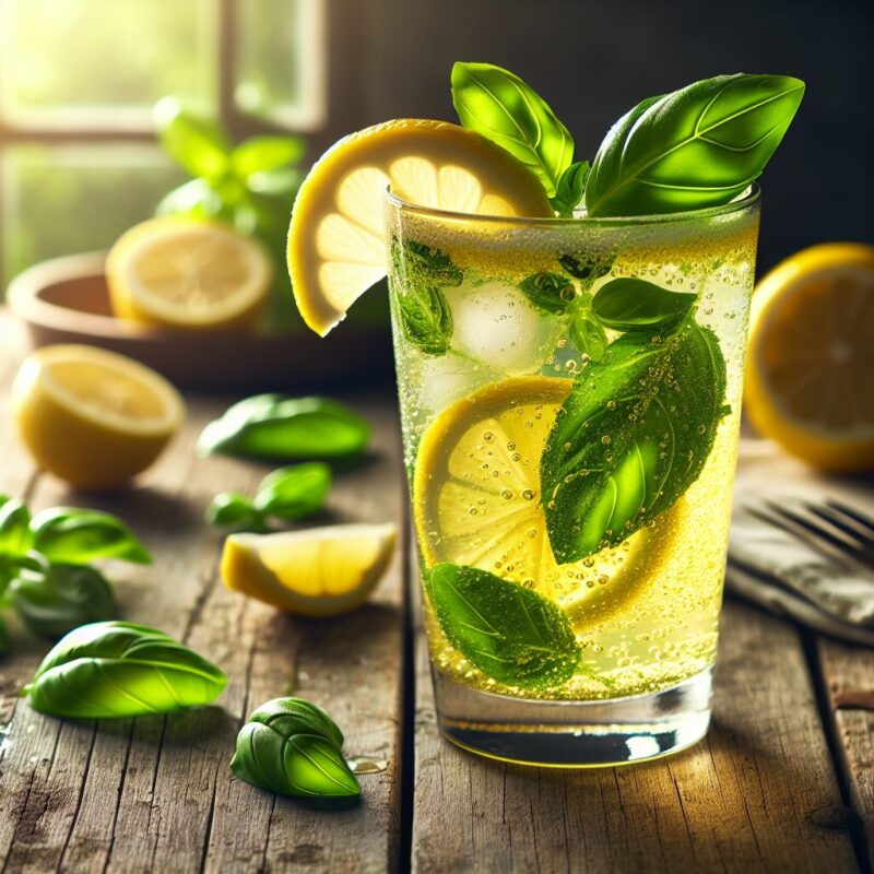 Lemon Basil Fizz Mocktail.