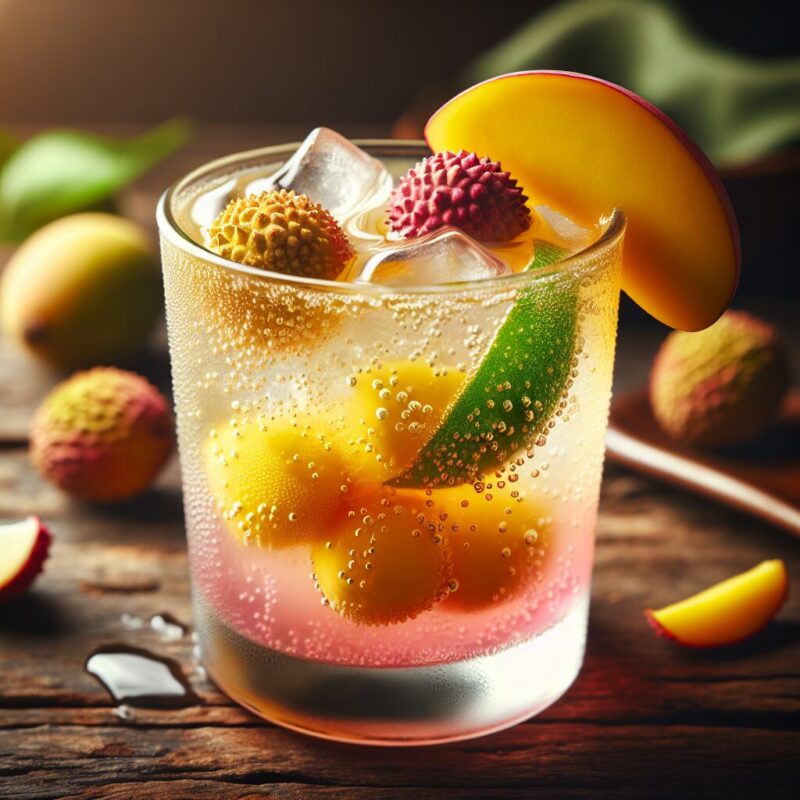 Mango Lychee Fizz Mocktail.