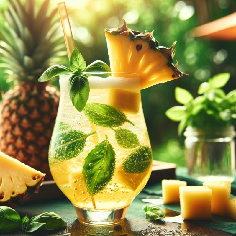 Pineapple Basil Sparkle Mocktail. natural