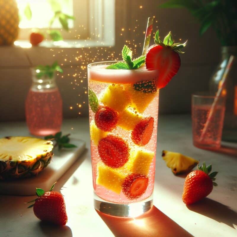 Strawberry Pineapple Sparkler Mocktail.