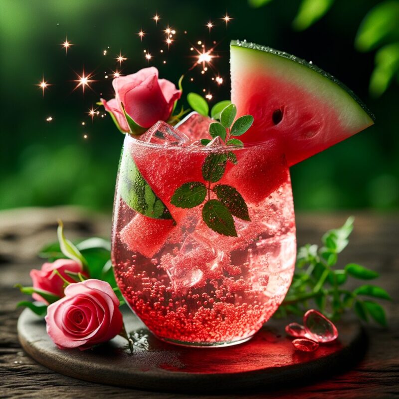 Watermelon Rose Sparkle Mocktail. natural