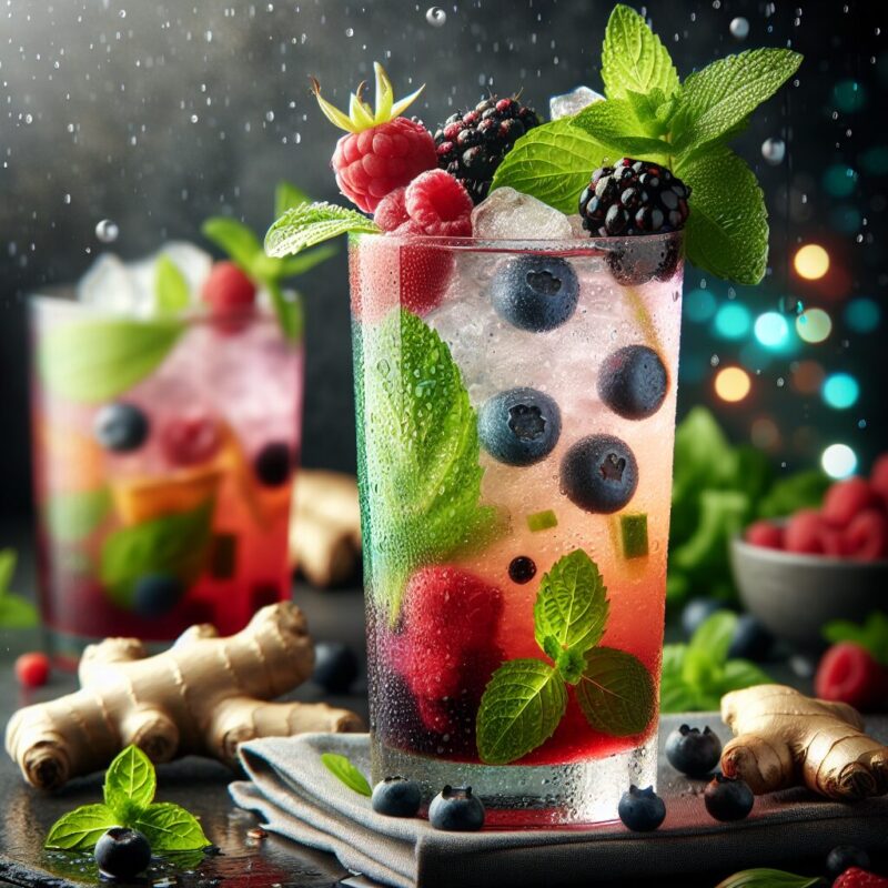 #Berry Ginger Basil Mint Elixir Mocktail# (Rezept)