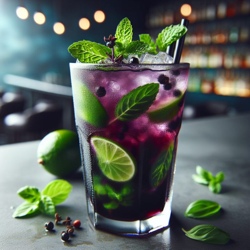 #Blackcurrant Lime Basil Mint Spritz Mocktail# (Rezept)