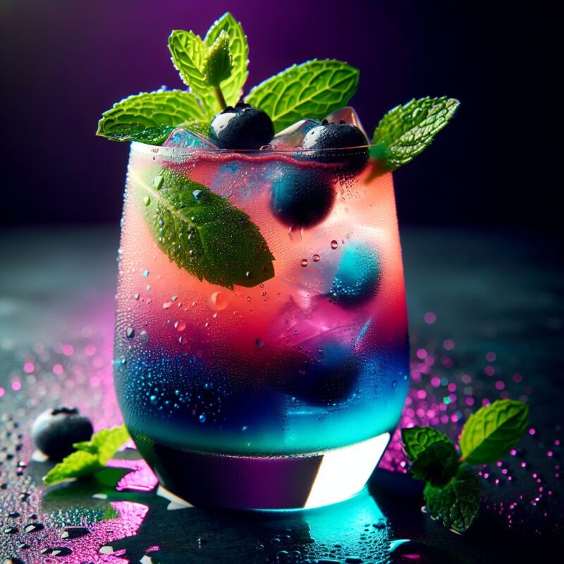Blueberry Peach Mint Sparkle Mocktail (Rezept)