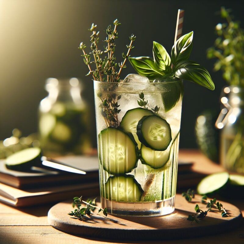 #Cucumber Thyme Basil Cooler Mocktail# (Rezept)