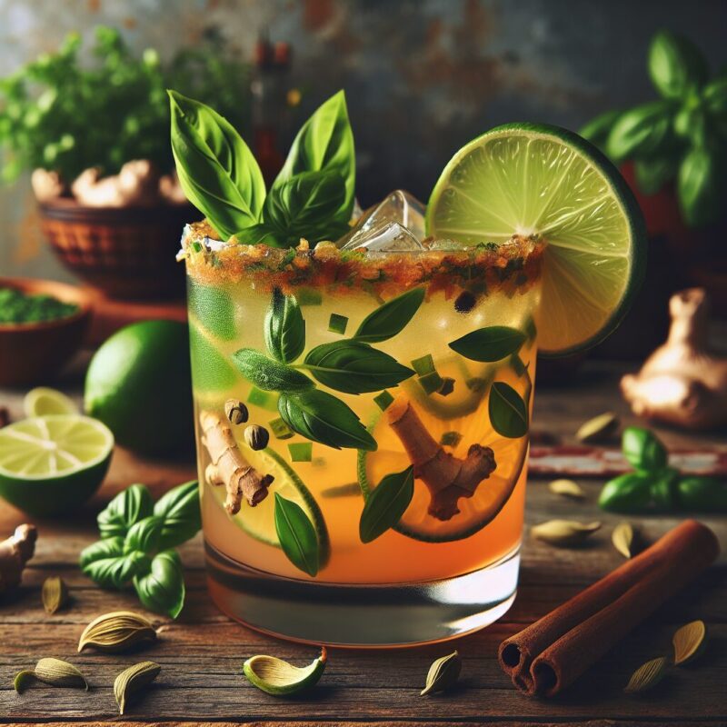 #Ginger Cardamom Basil Lime Mocktail# (Rezept)