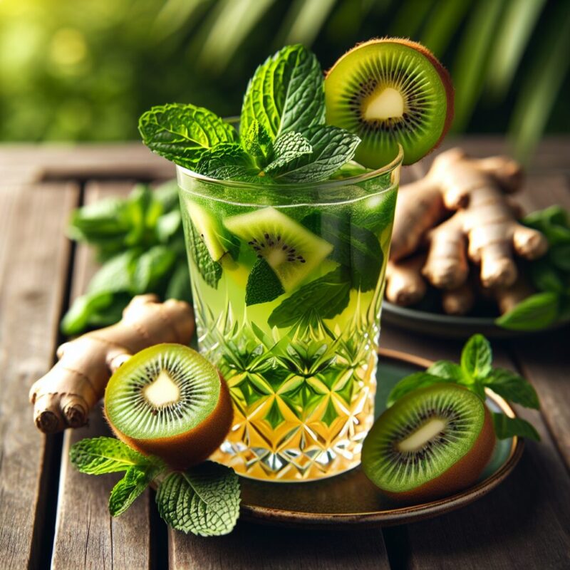 #Kiwi Basil Ginger Mint Spritz Mocktail# (Rezept)