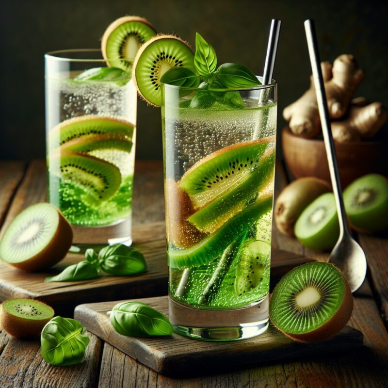 #Kiwi Ginger Basil Refresher Mocktail# (Rezept)