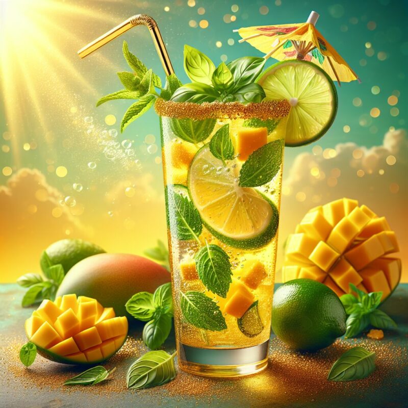 #Mango Lime Basil Mint Spritz Mocktail# (Rezept)