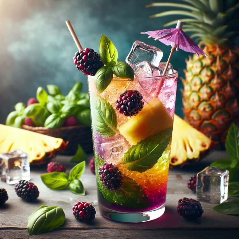 #Mulberry Basil Pineapple Sparkler Mocktail# (Rezept)
