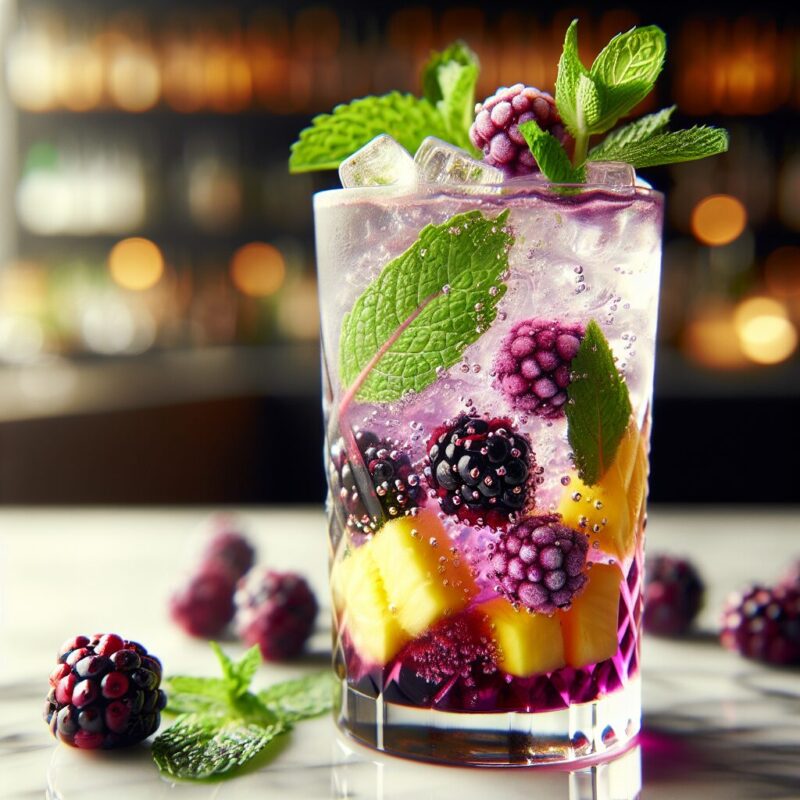 #Mulberry Pineapple Mint Spritz Mocktail# (Rezept)
