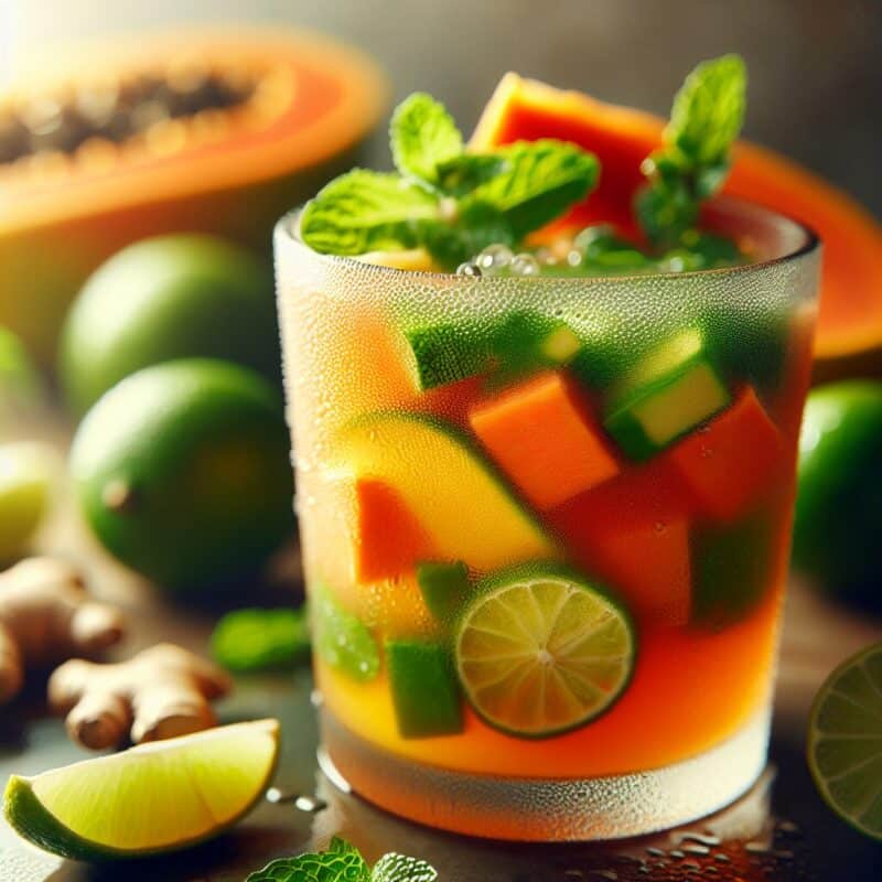#Papaya Lime Ginger Mint Mocktail# (Rezept)