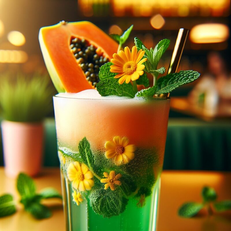 #Papaya Mint Chamomile Fizz Mocktail# (Rezept)