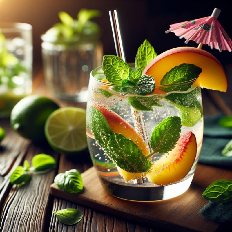 #Peach Basil Lime Mint Spritz Mocktail# (Rezept)