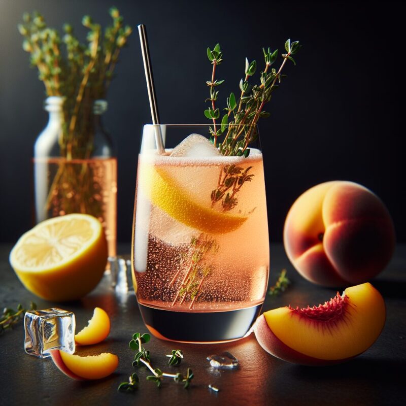 #Peach Thyme Lemon Spritz Mocktail# (Rezept)