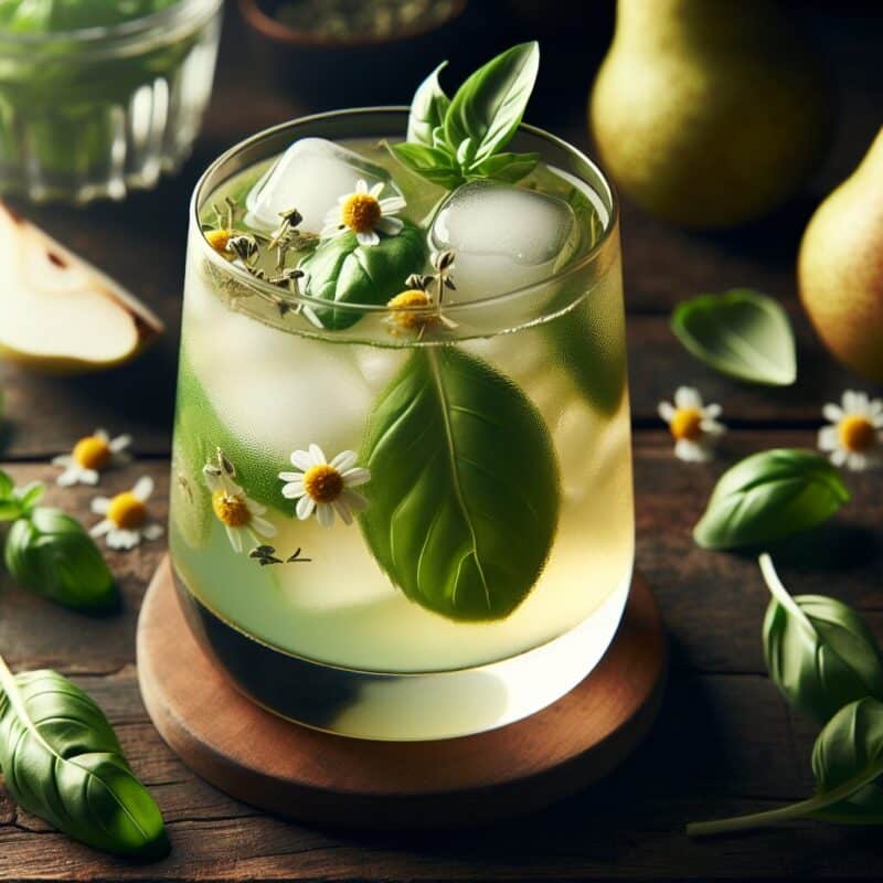 #Pear Basil Chamomile Spritz Mocktail# (Rezept)