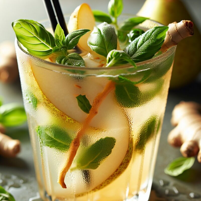 #Pear Basil Ginger Mint Refresher Mocktail# (Rezept)