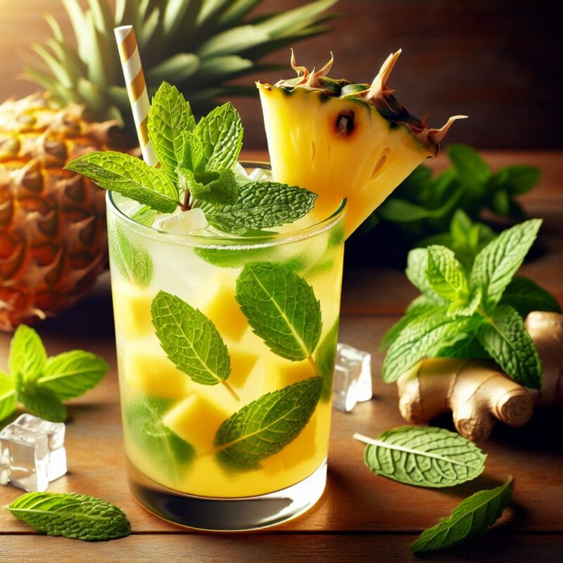 Pineapple Ginger Basil Mint Mocktail (Rezept)