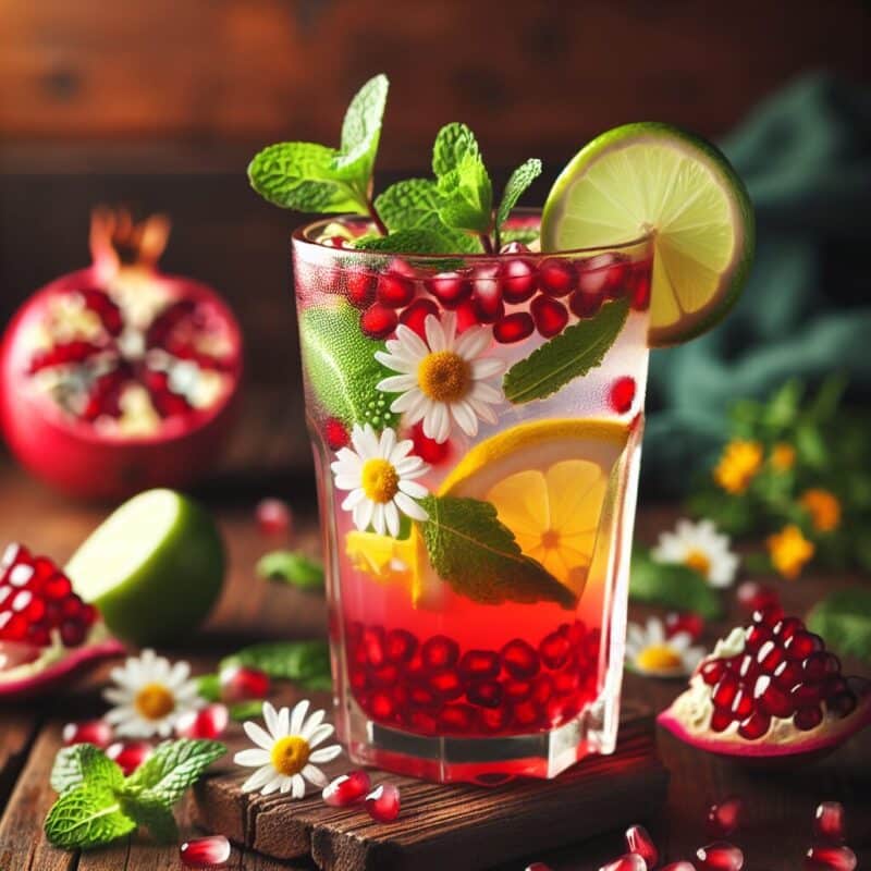 #Pomegranate Chamomile Mint Limeade Mocktail# (Rezept)