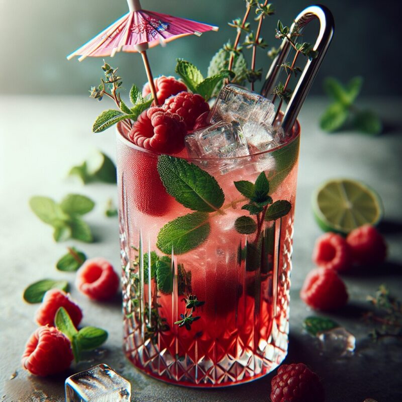 #Raspberry Mint Thyme Elixir Mocktail# (Rezept)