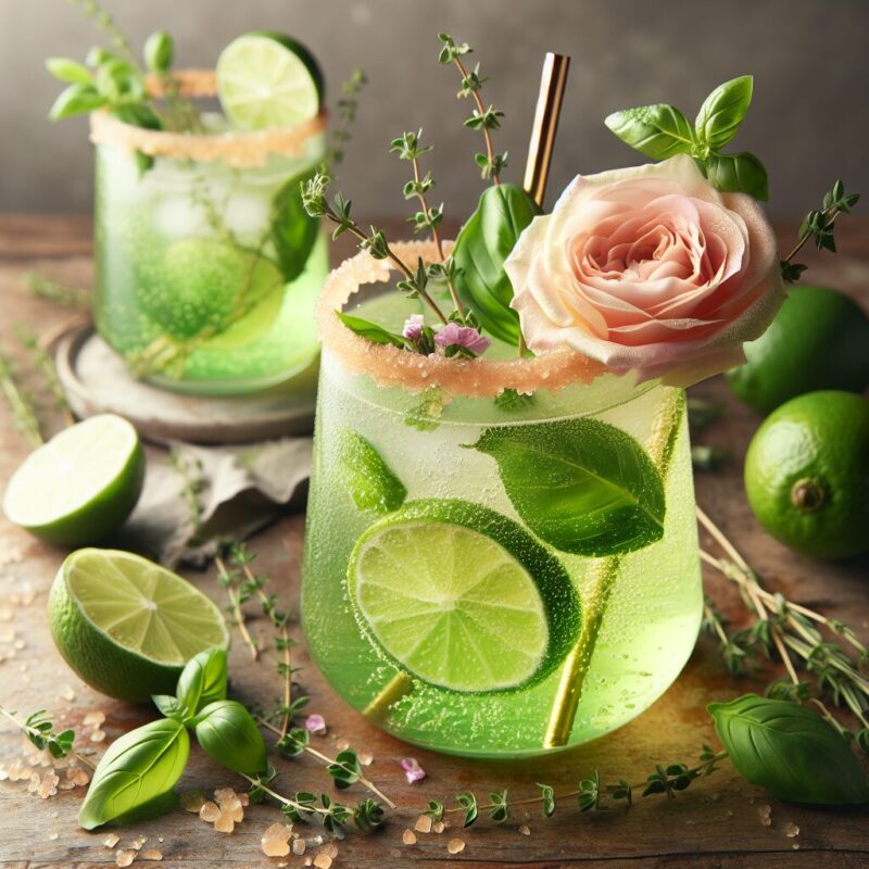 #Rose Basil Thyme Limeade Mocktail# (Rezept)