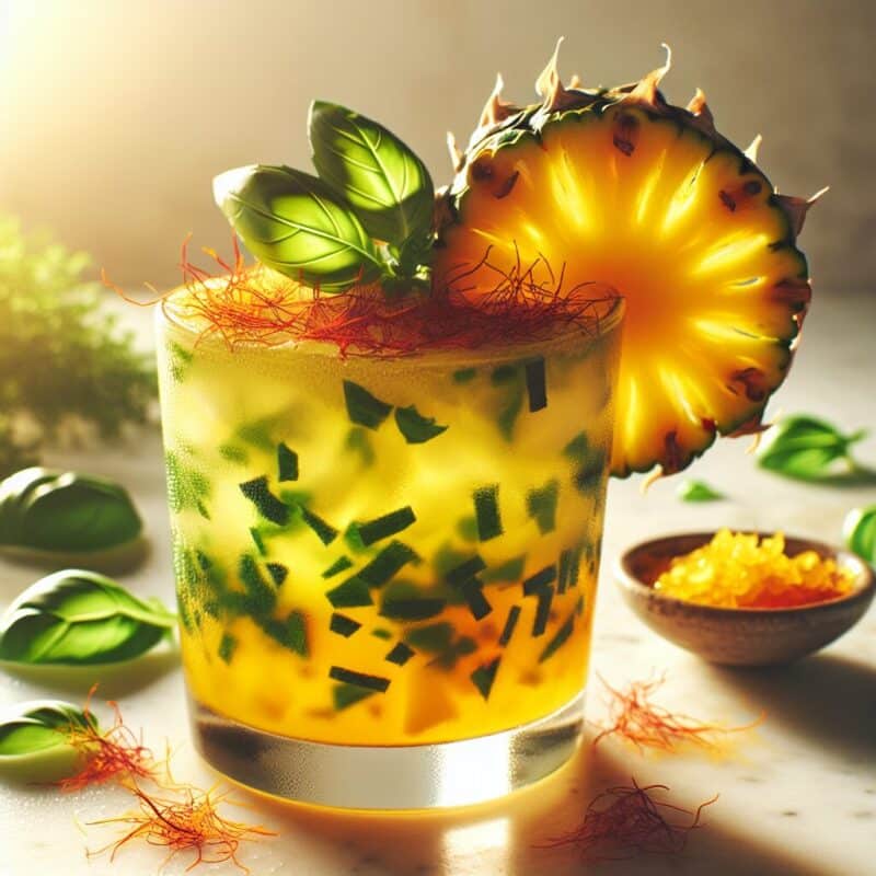 #Saffron Basil Pineapple Refresher Mocktail# (Rezept)
