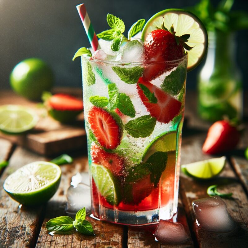 Strawberry Lime Basil Mint Cooler Mocktail (Rezept)