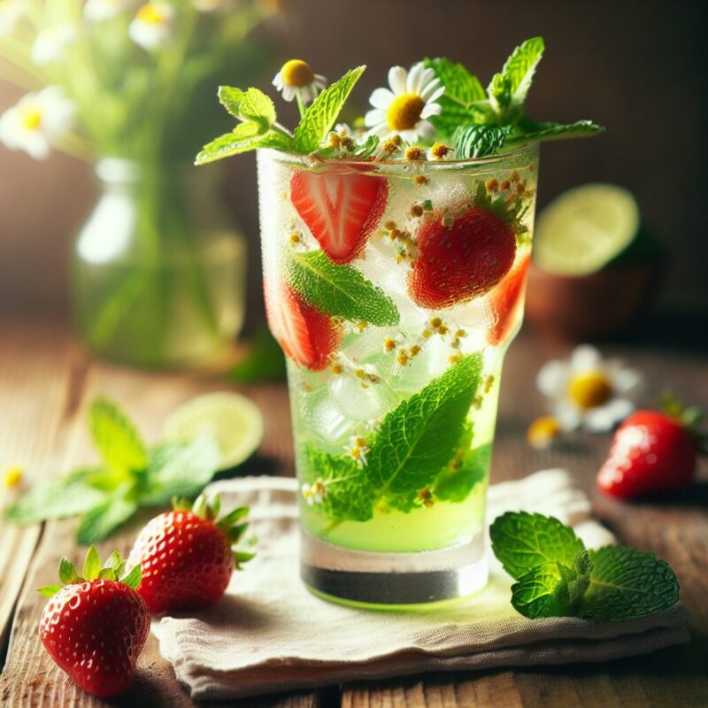 #Strawberry Mint Chamomile Limeade Mocktail# (Rezept)