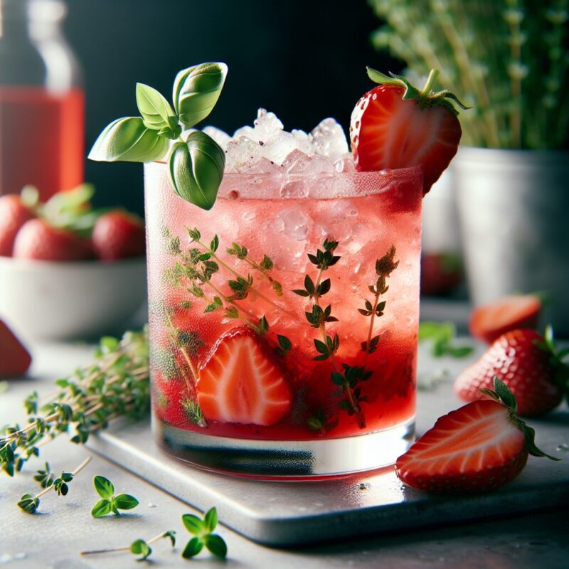 #Strawberry Thyme Basil Cooler Mocktail# (Rezept)