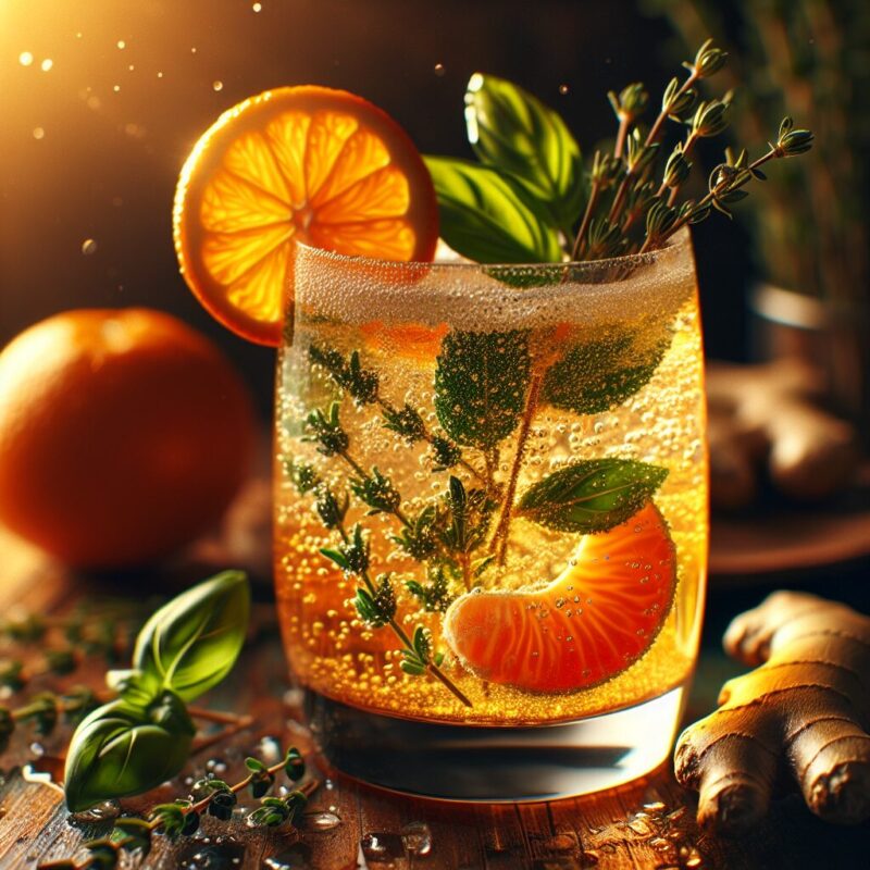 #Tangerine Basil Ginger Thyme Fizz Mocktail# (Rezept)