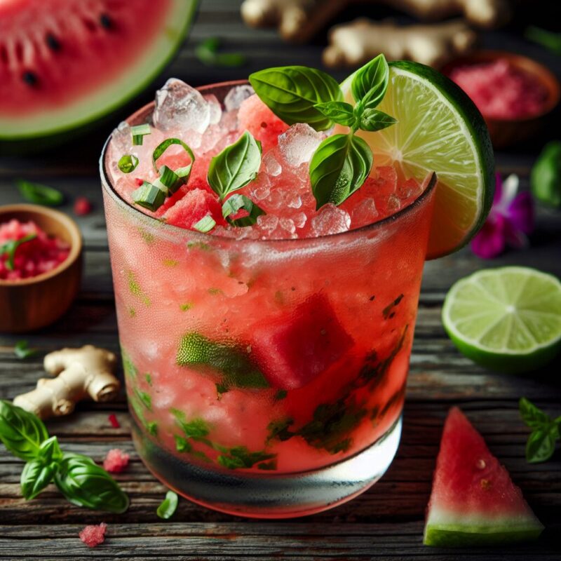#Watermelon Ginger Basil Lime Refresher Mocktail# (Rezept)
